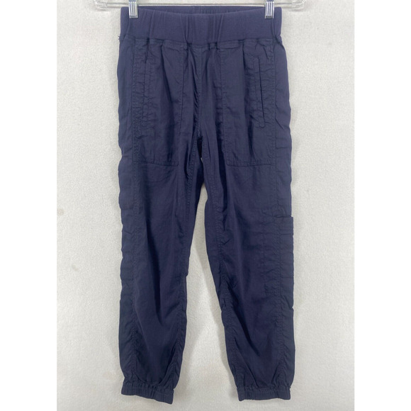EILEEN FISHER Pants 2XS Stretch Linen Ankle Pull On Knit Waistband Tapered Blue - Picture 1 of 16